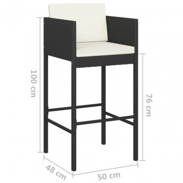 Set mobilier bar de grădină cu perne, 5 piese, negru, poliratan - Img 7