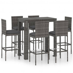 Set mobilier bar de grădină cu perne, 7 piese, gri, poliratan - Img 1