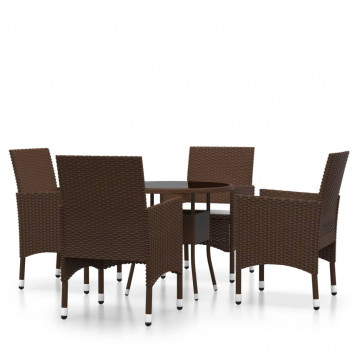 Set mobilier bistro, 3 piese, maro, poliratan/sticlă securizată - Img 2