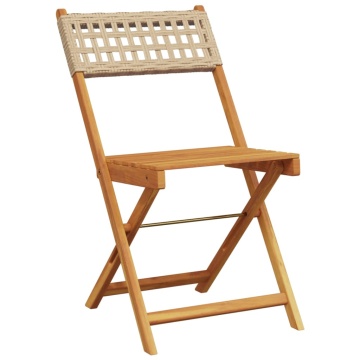 Set mobilier bistro, 3 piese, poliratan bej/lemn masiv - Img 3