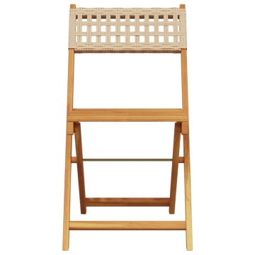 Set mobilier bistro, 3 piese, poliratan bej/lemn masiv - Img 3