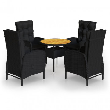 Set mobilier bistro de grădină, 5 piese, negru, poliratan - Img 2