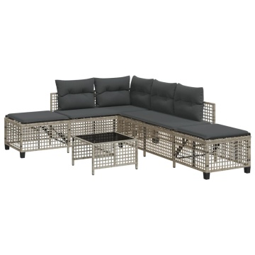 Set mobilier colțar grădină perne 3 piese gri deschis poliratan - Img 2