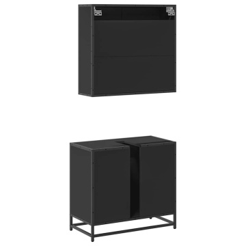 Set mobilier de baie, 2 piese, negru, lemn compozit - Img 6