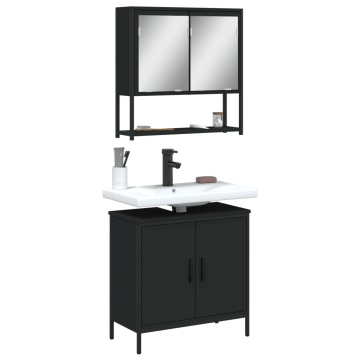 Set mobilier de baie, 2 piese, negru, lemn compozit - Img 1