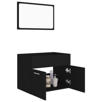 Set mobilier de baie, 2 piese, negru, PAL - Img 4