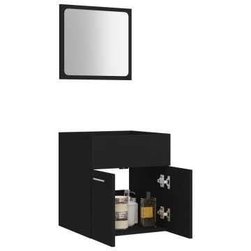 Set mobilier de baie, 2 piese, negru, PAL - Img 4