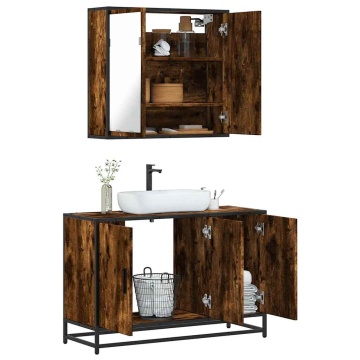 Set mobilier de baie, 2 piese, stejar fumuriu, lemn prelucrat - Img 1