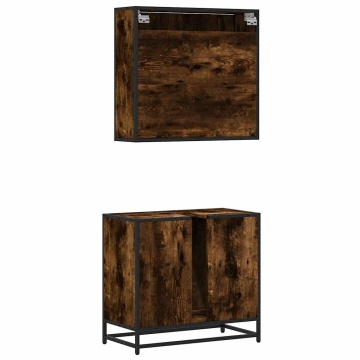 Set mobilier de baie, 2 piese, stejar fumuriu, lemn prelucrat - Img 6