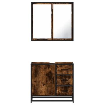 Set mobilier de baie, 2 piese, stejar fumuriu, lemn prelucrat - Img 8