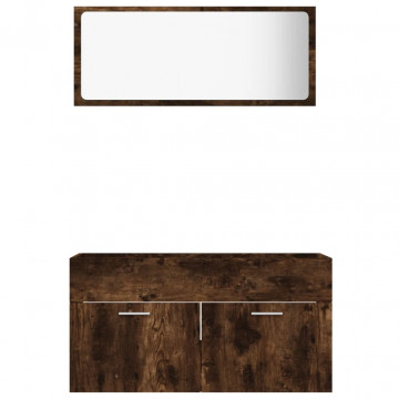 Set mobilier de baie, 2 piese, stejar fumuriu, lemn prelucrat - Img 8