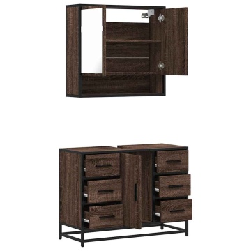 Set mobilier de baie, 2 piese, stejar maro, lemn prelucrat - Img 7