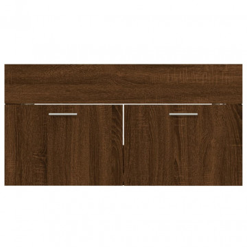 Set mobilier de baie, 2 piese, stejar maro, lemn prelucrat - Img 7