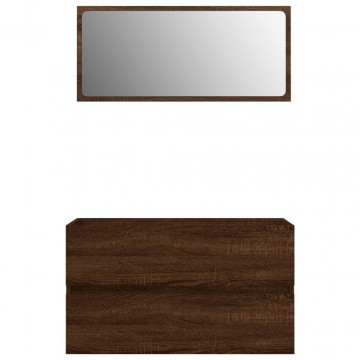 Set mobilier de baie, 2 piese, stejar maro, lemn prelucrat - Img 2