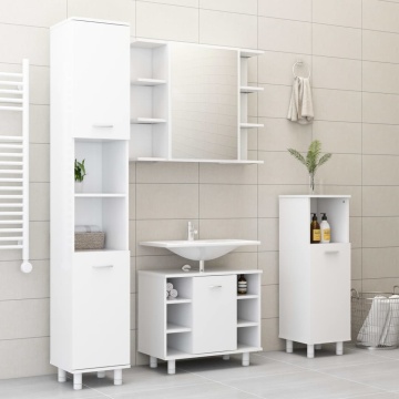 Set mobilier de baie, 3 piese, alb, lemn prelucrat - Img 3