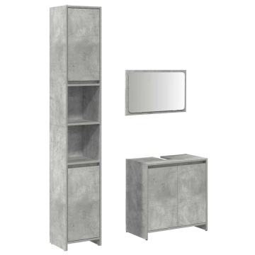 Set mobilier de baie, 3 piese, gri beton, lemn compozit - Img 2