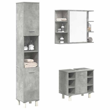 Set mobilier de baie, 3 piese, gri beton, lemn compozit - Img 1
