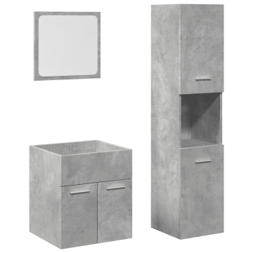 Set mobilier de baie, 3 piese, gri beton, lemn compozit - Img 2