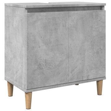 Set mobilier de baie, 3 piese, gri beton, lemn compozit - Img 7