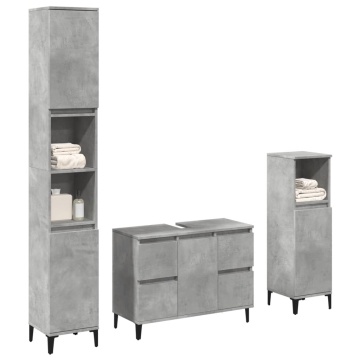 Set mobilier de baie, 3 piese, gri beton, lemn compozit - Img 1