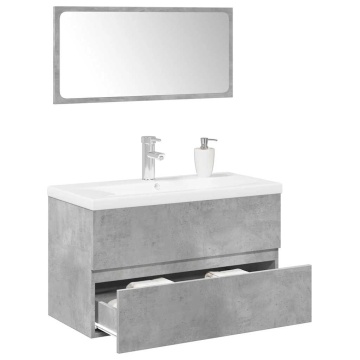 Set mobilier de baie, 3 piese, gri beton, lemn compozit - Img 1