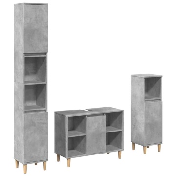 Set mobilier de baie, 3 piese, gri beton, lemn compozit - Img 2