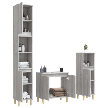 Set mobilier de baie, 3 piese, gri sonoma, lemn prelucrat - Img 3