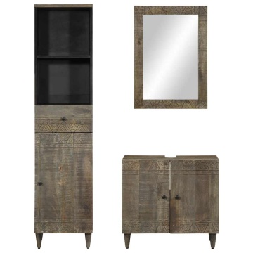 Set mobilier de baie, 3 piese, lemn masiv de mango - Img 2