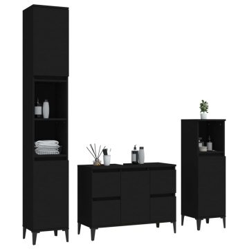 Set mobilier de baie, 3 piese, negru, lemn compozit - Img 3