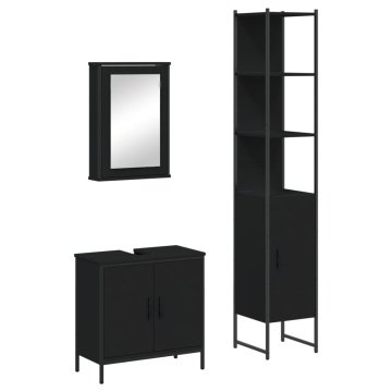 Set mobilier de baie, 3 piese, negru, lemn compozit - Img 2