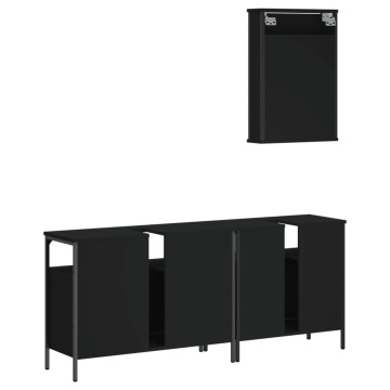 Set mobilier de baie, 3 piese, negru, lemn compozit - Img 7