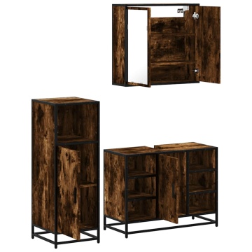 Set mobilier de baie, 3 piese, stejar fumuriu, lemn prelucrat - Img 5