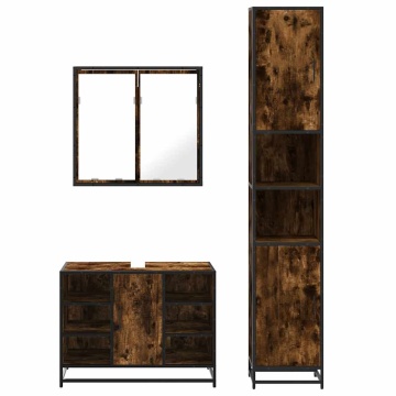 Set mobilier de baie, 3 piese, stejar fumuriu, lemn prelucrat - Img 8