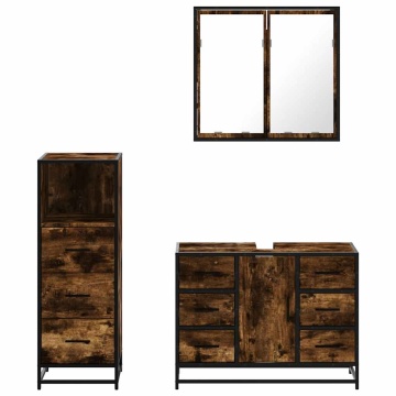 Set mobilier de baie, 3 piese, stejar fumuriu, lemn prelucrat - Img 8