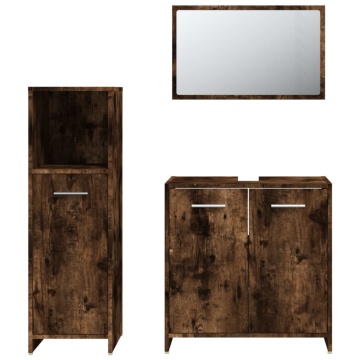 Set mobilier de baie, 3 piese, stejar fumuriu, lemn prelucrat - Img 8