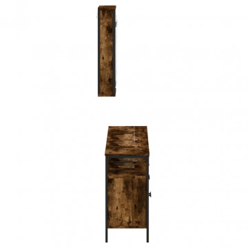Set mobilier de baie, 3 piese, stejar fumuriu, lemn prelucrat - Img 6