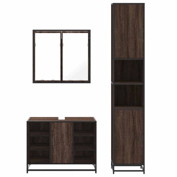 Set mobilier de baie, 3 piese, stejar maro, lemn prelucrat - Img 8