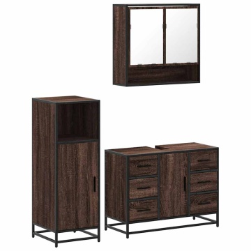 Set mobilier de baie, 3 piese, stejar maro, lemn prelucrat - Img 2