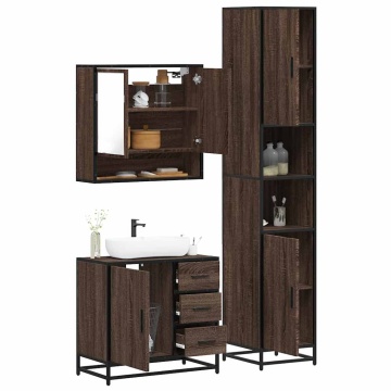 Set mobilier de baie, 3 piese, stejar maro, lemn prelucrat - Img 1