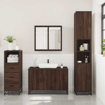 Set mobilier de baie, 3 piese, stejar maro, lemn prelucrat - Img 3
