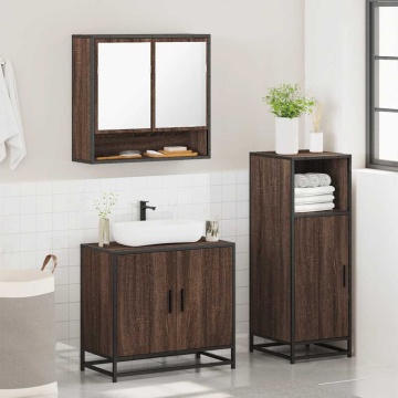 Set mobilier de baie, 3 piese, stejar maro, lemn prelucrat - Img 4