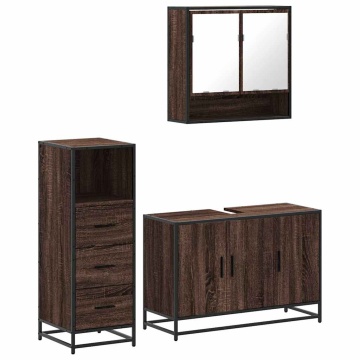 Set mobilier de baie, 3 piese, stejar maro, lemn prelucrat - Img 2
