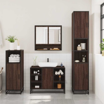 Set mobilier de baie, 3 piese, stejar maro, lemn prelucrat - Img 3