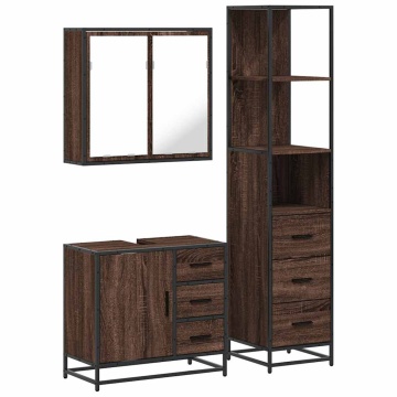 Set mobilier de baie, 3 piese, stejar maro, lemn prelucrat - Img 2