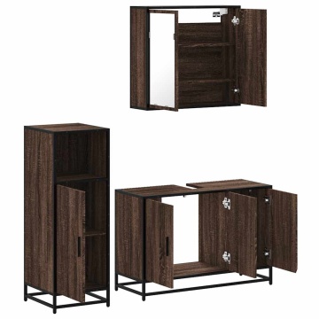 Set mobilier de baie, 3 piese, stejar maro, lemn prelucrat - Img 5