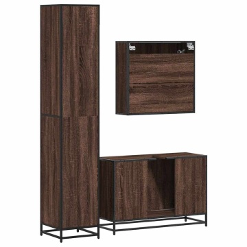 Set mobilier de baie, 3 piese, stejar maro, lemn prelucrat - Img 6