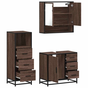 Set mobilier de baie, 3 piese, stejar maro, lemn prelucrat - Img 7
