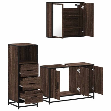 Set mobilier de baie, 3 piese, stejar maro, lemn prelucrat - Img 5