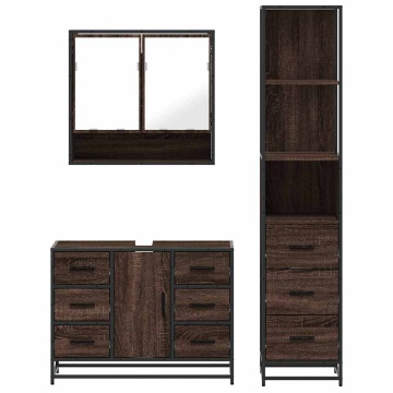 Set mobilier de baie, 3 piese, stejar maro, lemn prelucrat - Img 8