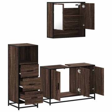 Set mobilier de baie, 3 piese, stejar maro, lemn prelucrat - Img 7